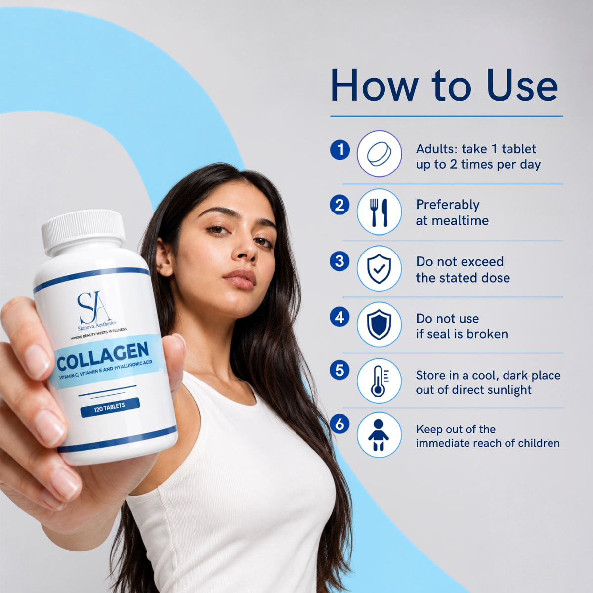 Collagen With Vitamin C, E & Hyaluronic Acid – 120 Tabs