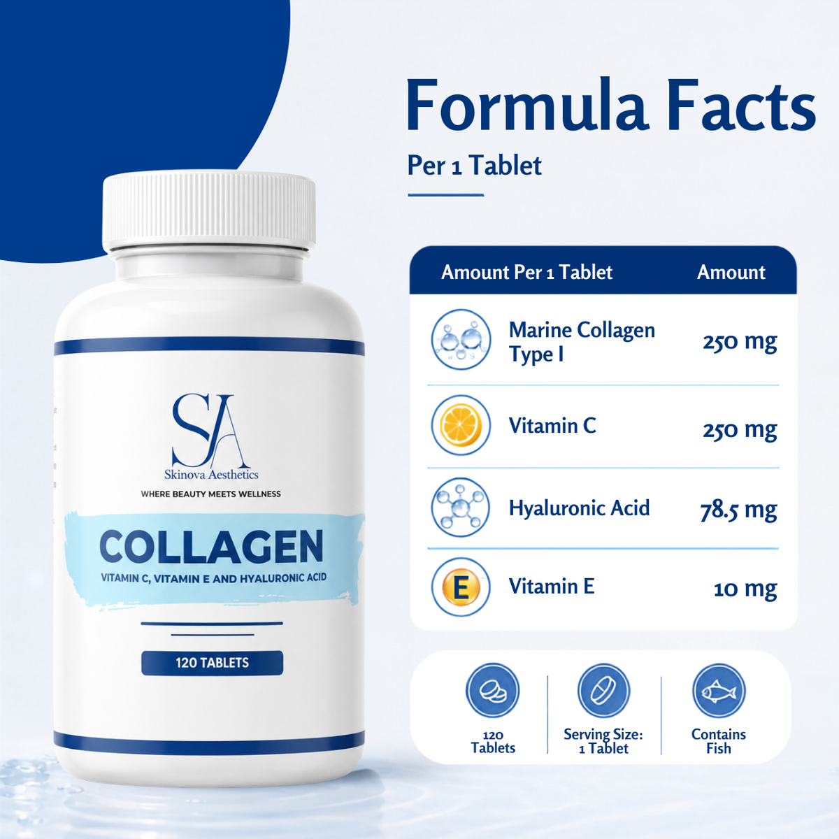 Collagen With Vitamin C, E & Hyaluronic Acid – 120 Tabs