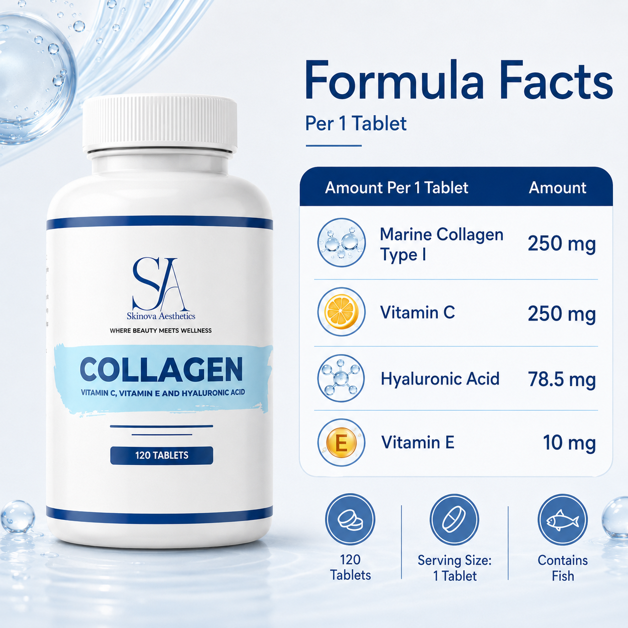 Collagen With Vitamin C, E & Hyaluronic Acid – 120 Tabs