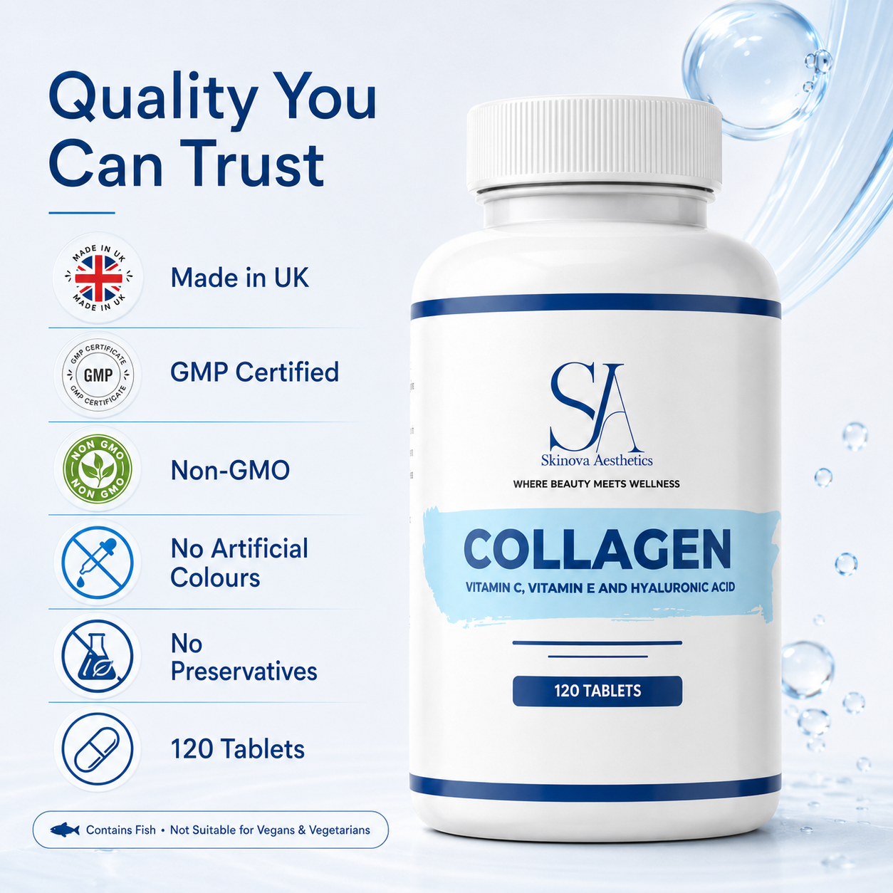 Collagen With Vitamin C, E & Hyaluronic Acid – 120 Tabs