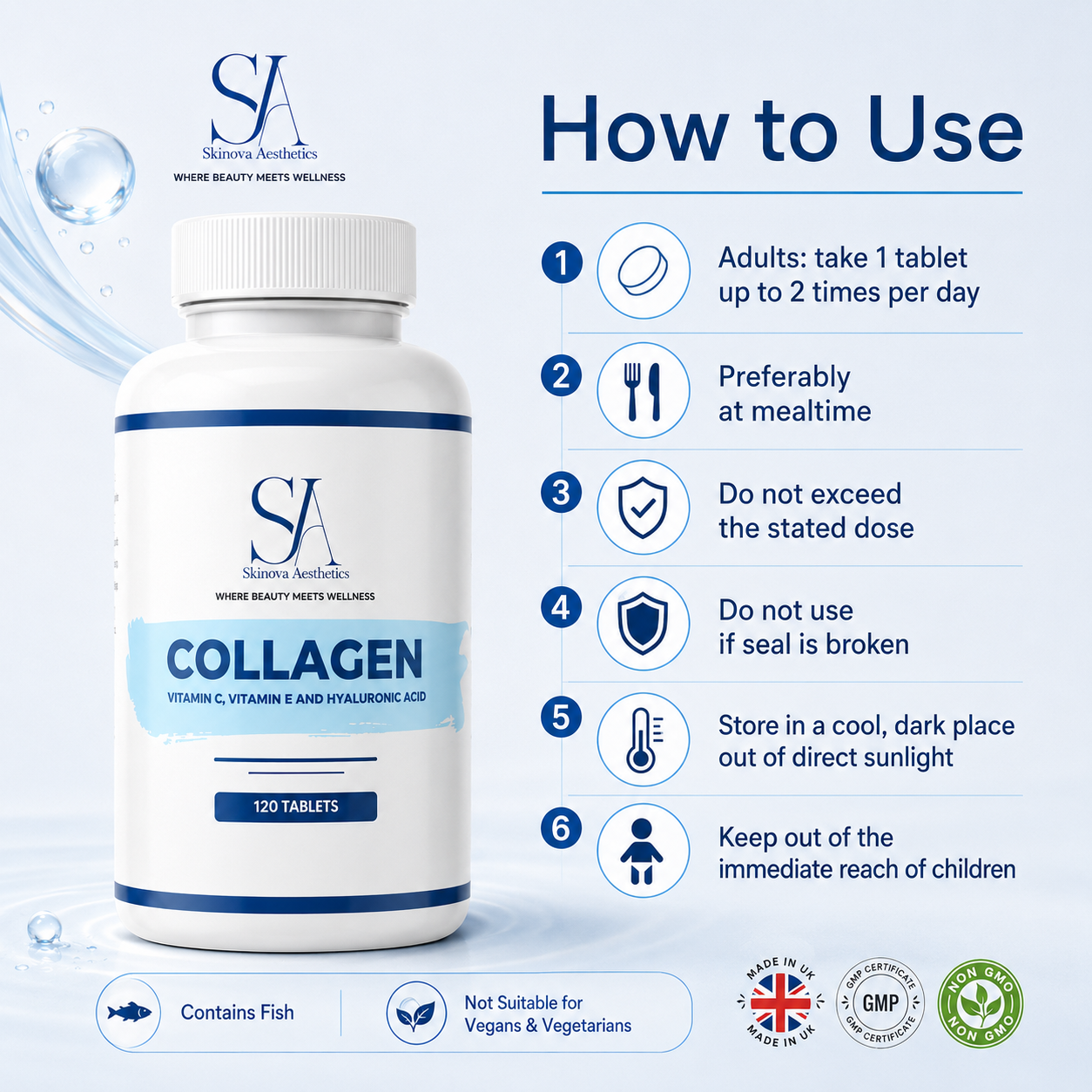 Collagen With Vitamin C, E & Hyaluronic Acid – 120 Tabs