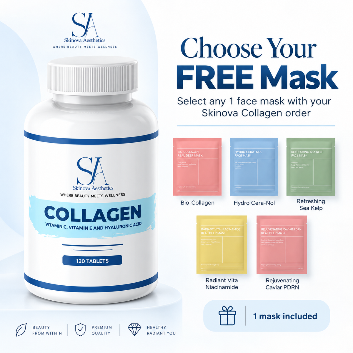 Collagen With Vitamin C, E & Hyaluronic Acid + FREE Face Mask