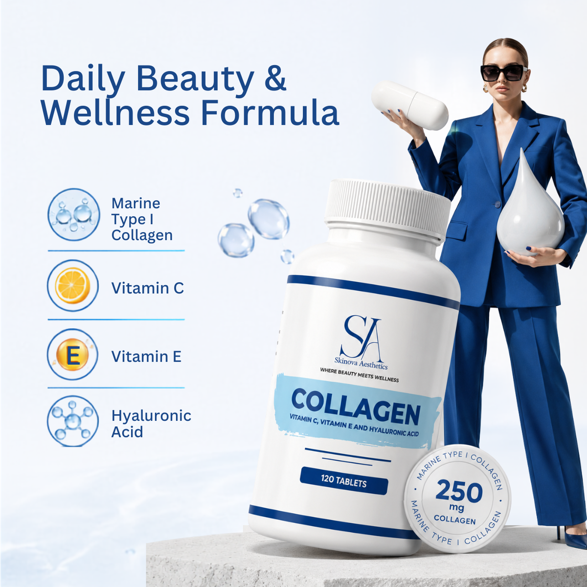 Collagen With Vitamin C, E & Hyaluronic Acid – 120 Tabs